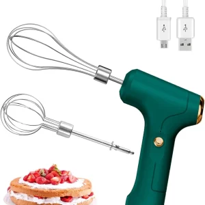 USB Rechargeable Electric Hand Whisk Cordless Portable Egg Beater 3 Speeds Green