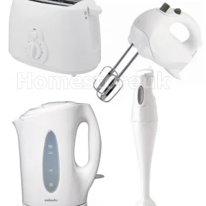 WHITE CORDLESS JUG KETTLE / 2 SLICE TOASTER / HAND HELD BLENDER MIXER WHISK SET